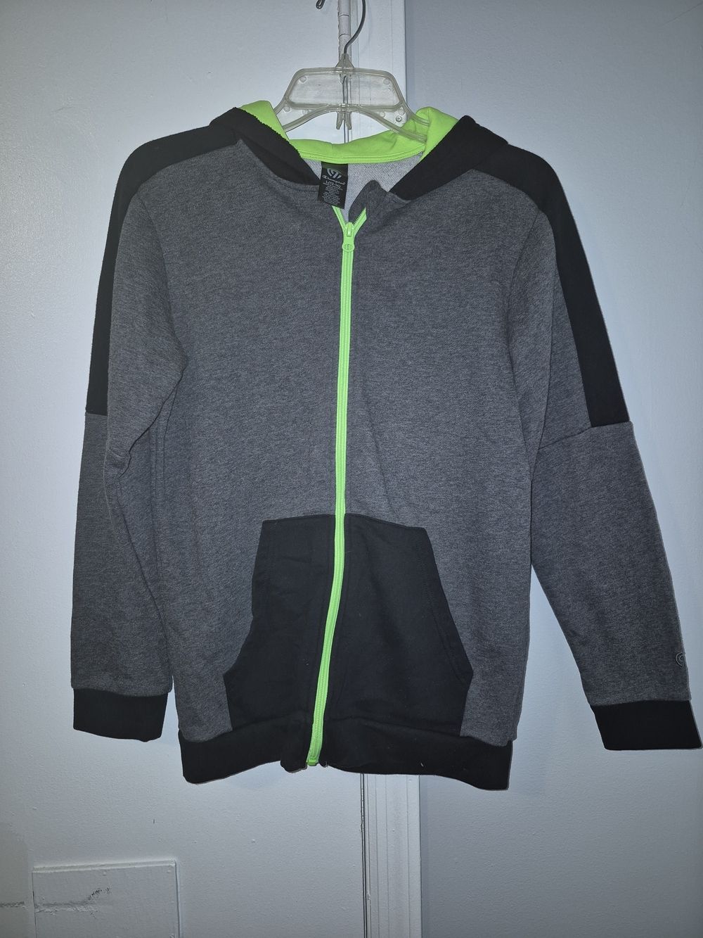 Champion Kids Large (12/14)Gray & Neon Green Zip-Up Hoodie - Youth Casual Hoodie